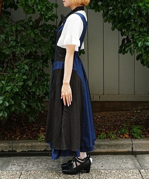 axes femme POETIQUE(アクシーズファムポエティック)の「バイカラーストライプJSK(ワンピース・レディース・ネイビー/グリーン・MEDIUM)」の4枚目の写真