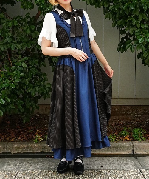 axes femme POETIQUE(アクシーズファムポエティック)の「バイカラーストライプJSK(ワンピース・レディース・ネイビー/グリーン・MEDIUM)」の6枚目の写真