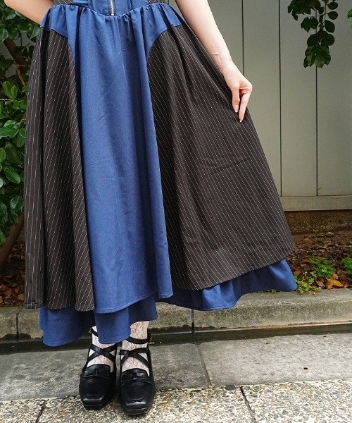 axes femme POETIQUE(アクシーズファムポエティック)の「バイカラーストライプJSK(ワンピース・レディース・ネイビー/グリーン・MEDIUM)」の7枚目の写真