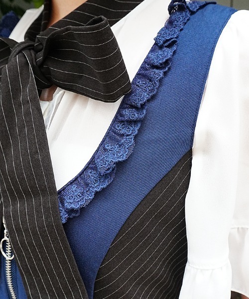 axes femme POETIQUE(アクシーズファムポエティック)の「バイカラーストライプJSK(ワンピース・レディース・ネイビー/グリーン・MEDIUM)」の9枚目の写真