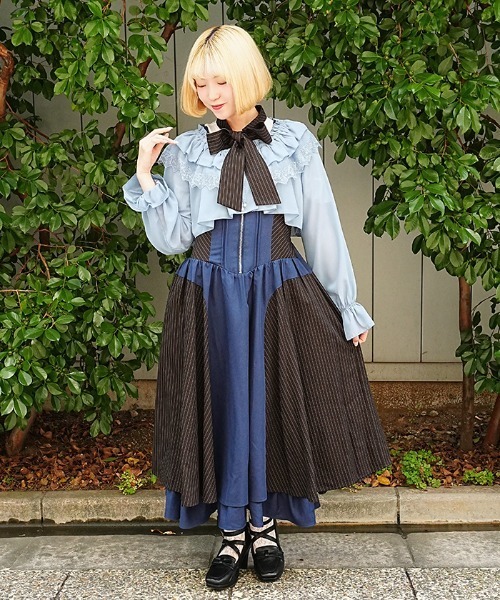 axes femme POETIQUE(アクシーズファムポエティック)の「バイカラーストライプJSK(ワンピース・レディース・ネイビー/グリーン・MEDIUM)」の12枚目の写真