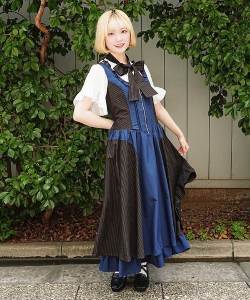 axes femme POETIQUE(アクシーズファムポエティック)の「バイカラーストライプJSK(ワンピース・レディース・ネイビー/グリーン・MEDIUM)」の13枚目の写真