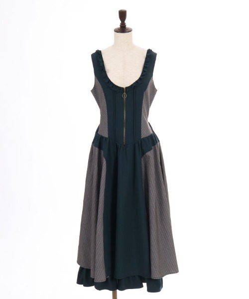axes femme POETIQUE(アクシーズファムポエティック)の「バイカラーストライプJSK(ワンピース・レディース・ネイビー/グリーン・MEDIUM)」の16枚目の写真