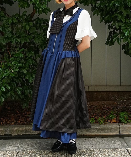 axes femme POETIQUE(アクシーズファムポエティック)の「バイカラーストライプJSK(ワンピース・レディース・ネイビー/グリーン・MEDIUM)」の3枚目の写真