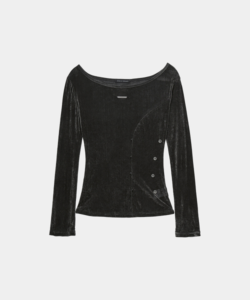 ETRE AU SOMMET(エトレオソメ)の「Velvet Button Shirring Slim Long Sleeve (Charcoal)(Tシャツ/カットソー・レディース・チャコールグレー・FREE)」の5枚目の写真