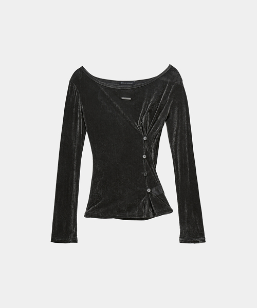 ETRE AU SOMMET(エトレオソメ)の「Velvet Button Shirring Slim Long Sleeve (Charcoal)(Tシャツ/カットソー・レディース・チャコールグレー・FREE)」の6枚目の写真