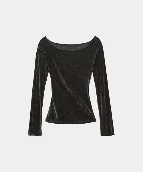 ETRE AU SOMMET(エトレオソメ)の「Velvet Button Shirring Slim Long Sleeve (Charcoal)(Tシャツ/カットソー・レディース・チャコールグレー・FREE)」の7枚目の写真