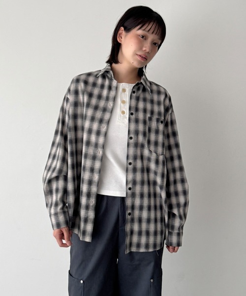 CANAL JEAN(キャナルジーン)の「HARING チェックシャツ(シャツ/ブラウス・レディース・ブラウン/ネイビー・ONE SIZE)」の8枚目の写真