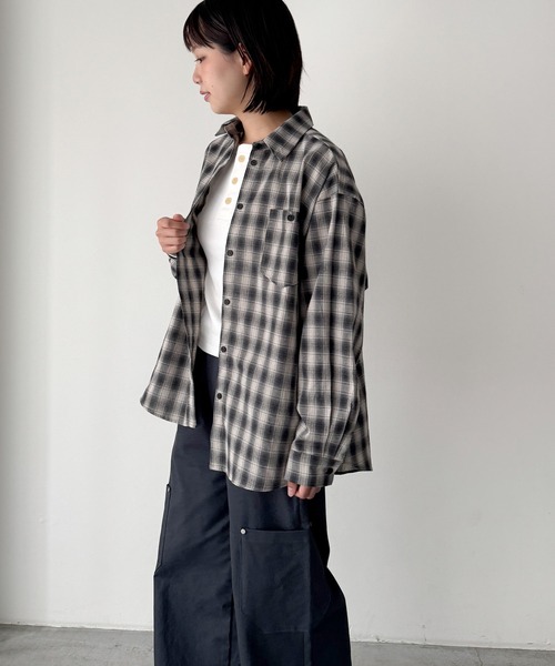 CANAL JEAN(キャナルジーン)の「HARING チェックシャツ(シャツ/ブラウス・レディース・ブラウン/ネイビー・ONE SIZE)」の9枚目の写真