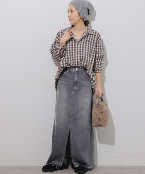 JOURNAL STANDARD relume（ジャーナルスタンダード　レリューム）の「コットンツイルフレアスカート（デニムスカート・レディース・チャコールグレー/ブラウン・36/38）」の3枚目の写真