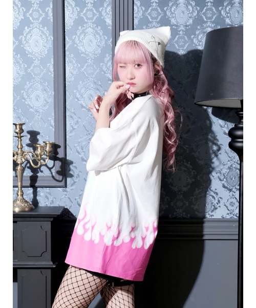 NOEMIE（ノエミー）の「ファイヤープリントユニセックスTシャツ（Tシャツ/カットソー・レディース・ピンク/ブラック/ブルー・M）」の5枚目の写真