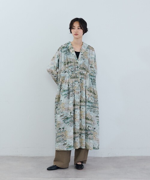 リバティ　ロングワンピース　アデュートリステス　花柄　シャツワンピース セール】リバティプリントワンピース（シャツワンピース）｜ADIEU