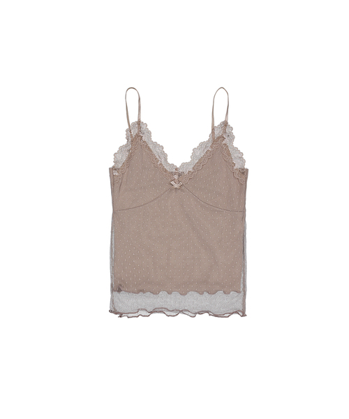 WAVEGIRL(ウェーブガール)の「ドットレースノースリーブ(5色展開)(Tシャツ/カットソー・レディース・ブラック/ミント/Beige/PINK/Cream・FREE)」の3枚目の写真