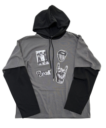 Mtv Riot レイヤードフードTシャツ (ダークグレー*ブラック)