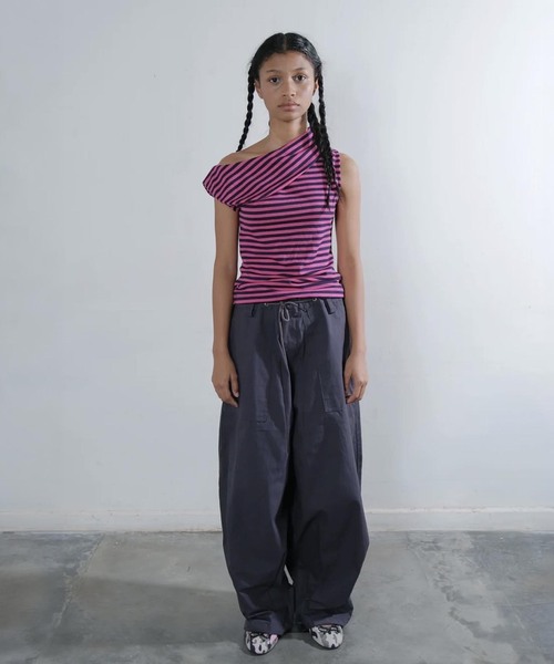 OMO(オモ)の「OMO/オモ Stripes Boatneck Top(Tシャツ/カットソー・レディース・ピンク・FREE)」の2枚目の写真