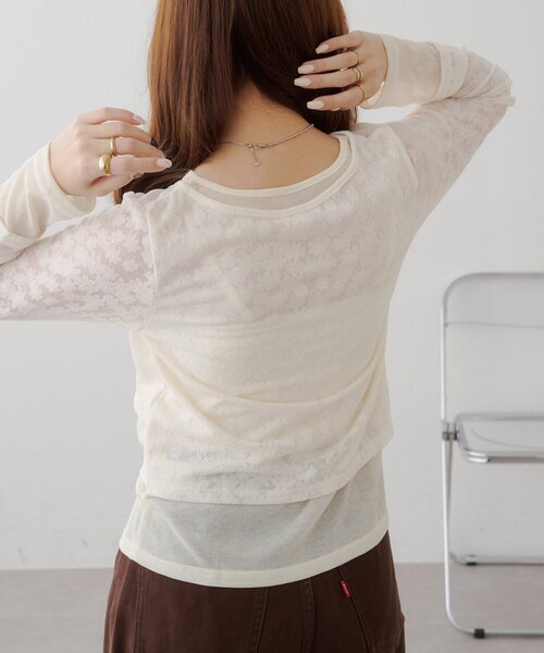 DISCOAT(ディスコート)の「【WEB限定】シアージャガードレイヤードカーディガン(Tシャツ/カットソー・レディース・ブラック/アイボリー・FREE)」の9枚目の写真