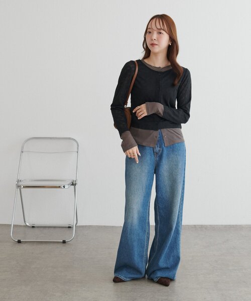 DISCOAT(ディスコート)の「【WEB限定】シアージャガードレイヤードカーディガン(Tシャツ/カットソー・レディース・ブラック/アイボリー・FREE)」の17枚目の写真