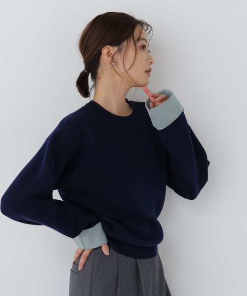 NATURAL BEAUTY BASIC（ナチュラルビューティーベーシック）の「バイカラー接結ニット（ニット/セーター・レディース・グレー系その他/ネイビー系/ベージュ系その他・FREE）」の3枚目の写真