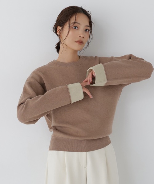 NATURAL BEAUTY BASIC（ナチュラルビューティーベーシック）の「バイカラー接結ニット（ニット/セーター・レディース・グレー系その他/ネイビー系/ベージュ系その他・FREE）」の2枚目の写真
