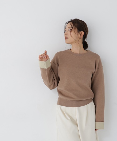 NATURAL BEAUTY BASIC（ナチュラルビューティーベーシック）の「バイカラー接結ニット（ニット/セーター・レディース・グレー系その他/ネイビー系/ベージュ系その他・FREE）」の16枚目の写真