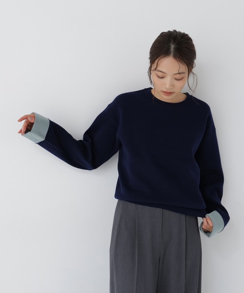 NATURAL BEAUTY BASIC（ナチュラルビューティーベーシック）の「バイカラー接結ニット（ニット/セーター・レディース・グレー系その他/ネイビー系/ベージュ系その他・FREE）」の12枚目の写真