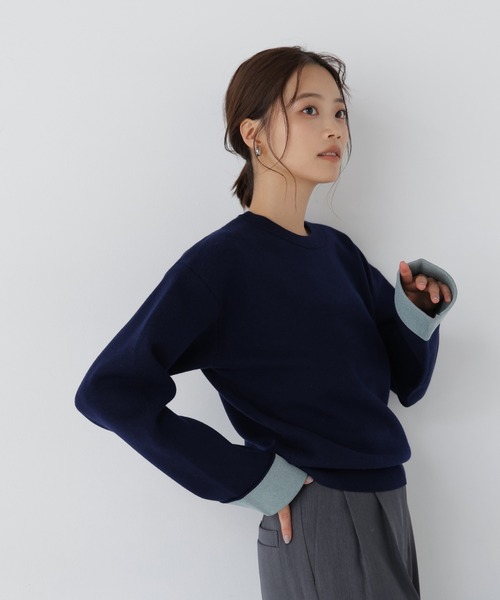 NATURAL BEAUTY BASIC（ナチュラルビューティーベーシック）の「バイカラー接結ニット（ニット/セーター・レディース・グレー系その他/ネイビー系/ベージュ系その他・FREE）」の14枚目の写真