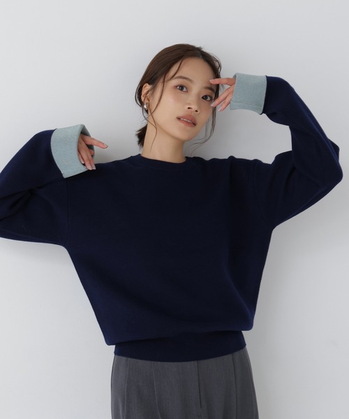 NATURAL BEAUTY BASIC（ナチュラルビューティーベーシック）の「バイカラー接結ニット（ニット/セーター・レディース・グレー系その他/ネイビー系/ベージュ系その他・FREE）」の5枚目の写真