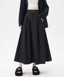 タック入りデニムロングスカート