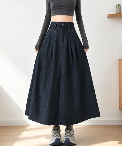 ONEP STAR（ワンピスター）の「タック入りデニムロングスカート（デニムスカート・レディース・ネイビー/ブラック・X-LARGE/LARGE/MEDIUM）」の17枚目の写真