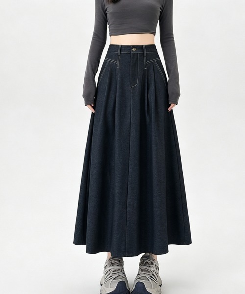 ONEP STAR（ワンピスター）の「タック入りデニムロングスカート（デニムスカート・レディース・ネイビー/ブラック・X-LARGE/LARGE/MEDIUM）」の19枚目の写真