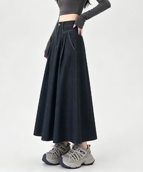 ONEP STAR（ワンピスター）の「タック入りデニムロングスカート（デニムスカート・レディース・ネイビー/ブラック・X-LARGE/LARGE/MEDIUM）」の20枚目の写真