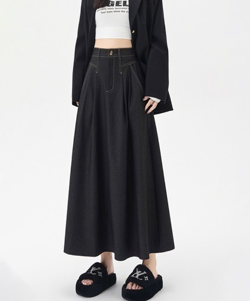 ONEP STAR（ワンピスター）の「タック入りデニムロングスカート（デニムスカート・レディース・ネイビー/ブラック・X-LARGE/LARGE/MEDIUM）」の9枚目の写真