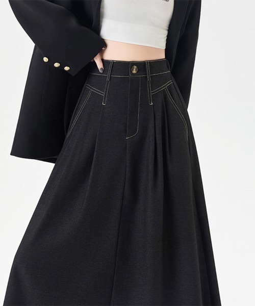 ONEP STAR（ワンピスター）の「タック入りデニムロングスカート（デニムスカート・レディース・ネイビー/ブラック・X-LARGE/LARGE/MEDIUM）」の12枚目の写真