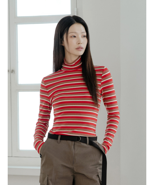 NITINA（ニティナ）の「ストライプ ベーシック Tシャツ RD/ST（Tシャツ/カットソー・レディース・レッド・SMALL/MEDIUM）」の2枚目の写真