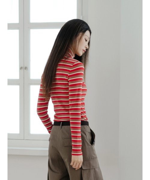 NITINA（ニティナ）の「ストライプ ベーシック Tシャツ RD/ST（Tシャツ/カットソー・レディース・レッド・SMALL/MEDIUM）」の3枚目の写真