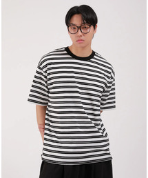 ダブルストライプラウンド半袖Tシャツ_アイボリー