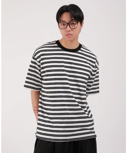DEVELOVE(デヴローブ)の「ダブルストライプラウンド半袖Tシャツ_アイボリー(Tシャツ/カットソー・メンズ・アイボリー系・LARGE/MEDIUM/X-LARGE/XX-LARGE)」の1枚目の写真