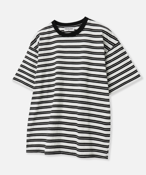 DEVELOVE(デヴローブ)の「ダブルストライプラウンド半袖Tシャツ_アイボリー(Tシャツ/カットソー・メンズ・アイボリー系・LARGE/MEDIUM/X-LARGE/XX-LARGE)」の4枚目の写真