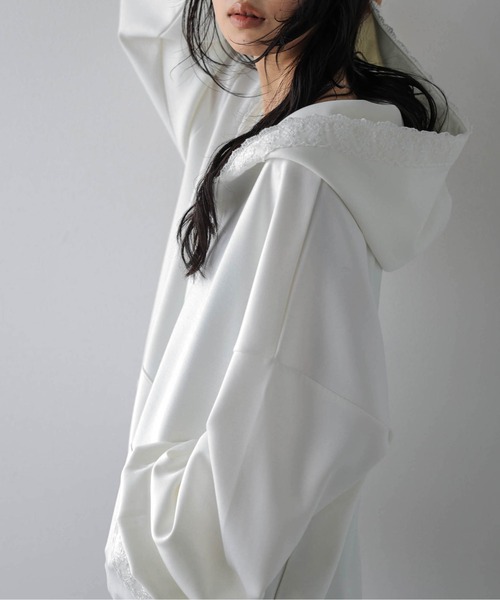 AMELY（エミリー）の「ダブルジップパーカー/レース/羽織り/ポケット（パーカー・レディース・ホワイト/グレー/ブラック・フリー）」の7枚目の写真