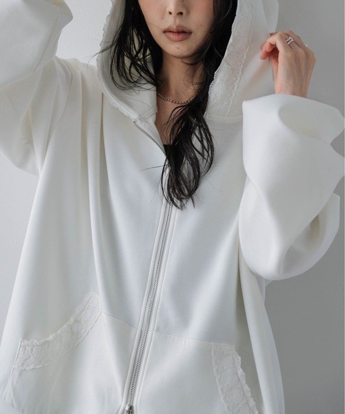AMELY（エミリー）の「ダブルジップパーカー/レース/羽織り/ポケット（パーカー・レディース・ホワイト/グレー/ブラック・フリー）」の11枚目の写真