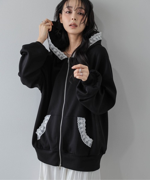 AMELY（エミリー）の「ダブルジップパーカー/レース/羽織り/ポケット（パーカー・レディース・ホワイト/グレー/ブラック・フリー）」の16枚目の写真