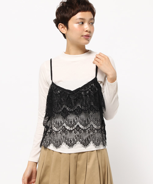 earth music&ecology(アースミュージックアンドエコロジー)の「【2016Autumn】【SET ITEM】ラッセルレースキャミソールツインセット(Tシャツ/カットソー・レディース・ブラック/カーキ/ピンクベージュ・SMALL/MEDIUM)」の12枚目の写真