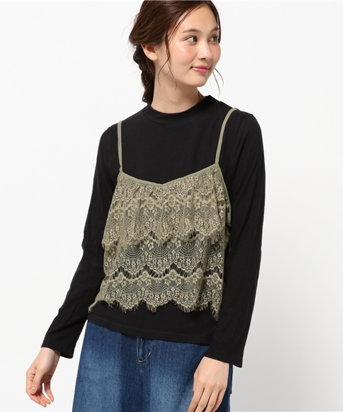 earth music&ecology(アースミュージックアンドエコロジー)の「【2016Autumn】【SET ITEM】ラッセルレースキャミソールツインセット(Tシャツ/カットソー・レディース・ブラック/カーキ/ピンクベージュ・SMALL/MEDIUM)」の2枚目の写真