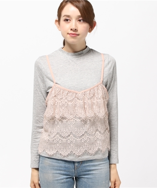 earth music&ecology(アースミュージックアンドエコロジー)の「【2016Autumn】【SET ITEM】ラッセルレースキャミソールツインセット(Tシャツ/カットソー・レディース・ブラック/カーキ/ピンクベージュ・SMALL/MEDIUM)」の4枚目の写真