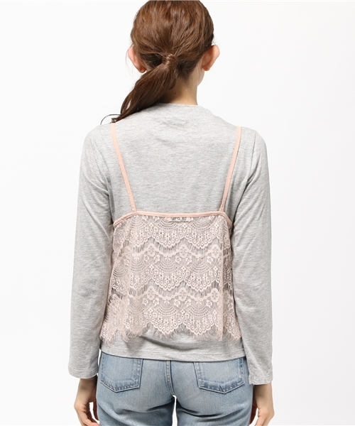 earth music&ecology(アースミュージックアンドエコロジー)の「【2016Autumn】【SET ITEM】ラッセルレースキャミソールツインセット(Tシャツ/カットソー・レディース・ブラック/カーキ/ピンクベージュ・SMALL/MEDIUM)」の6枚目の写真