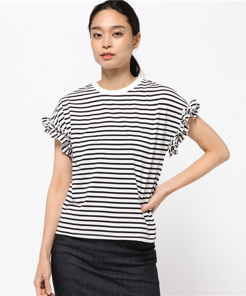 VENCEEXCHANGE（ヴァンスエクスチェンジ）の「袖フリルクルーネックT          （Tシャツ/カットソー・レディース・ブラック/オフホワイト/グレー/コーラル/ブラウン・MEDIUM）」の13枚目の写真