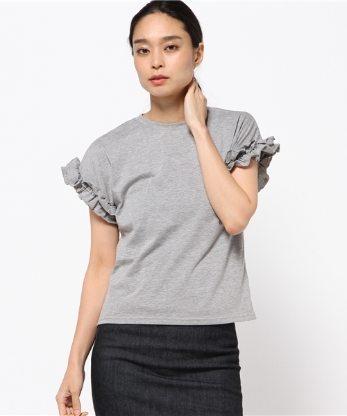 VENCEEXCHANGE（ヴァンスエクスチェンジ）の「袖フリルクルーネックT          （Tシャツ/カットソー・レディース・ブラック/オフホワイト/グレー/コーラル/ブラウン・MEDIUM）」の3枚目の写真