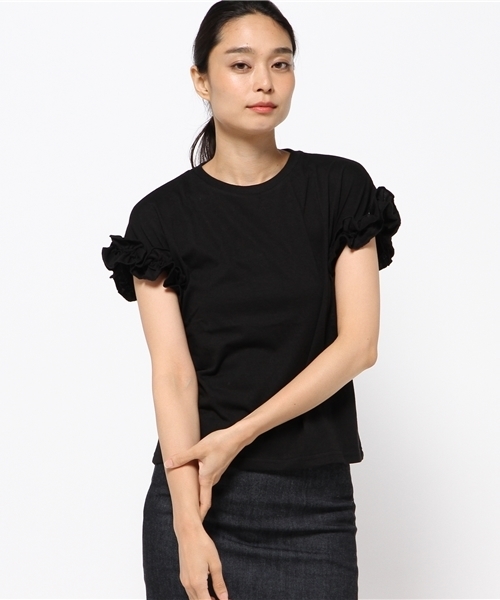 VENCEEXCHANGE（ヴァンスエクスチェンジ）の「袖フリルクルーネックT          （Tシャツ/カットソー・レディース・ブラック/オフホワイト/グレー/コーラル/ブラウン・MEDIUM）」の2枚目の写真