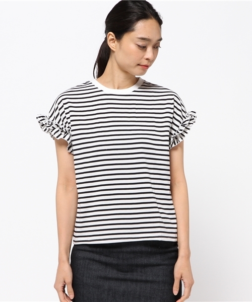 VENCEEXCHANGE（ヴァンスエクスチェンジ）の「袖フリルクルーネックT          （Tシャツ/カットソー・レディース・ブラック/オフホワイト/グレー/コーラル/ブラウン・MEDIUM）」の7枚目の写真