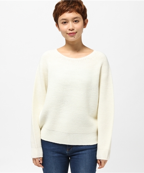 NATURAL BEAUTY BASIC（ナチュラルビューティーベーシック）の「ホールガーメントドルマンプルオーバー（ニット/セーター・レディース・ブルー/ホワイト系その他/グレー・MEDIUM）」の4枚目の写真